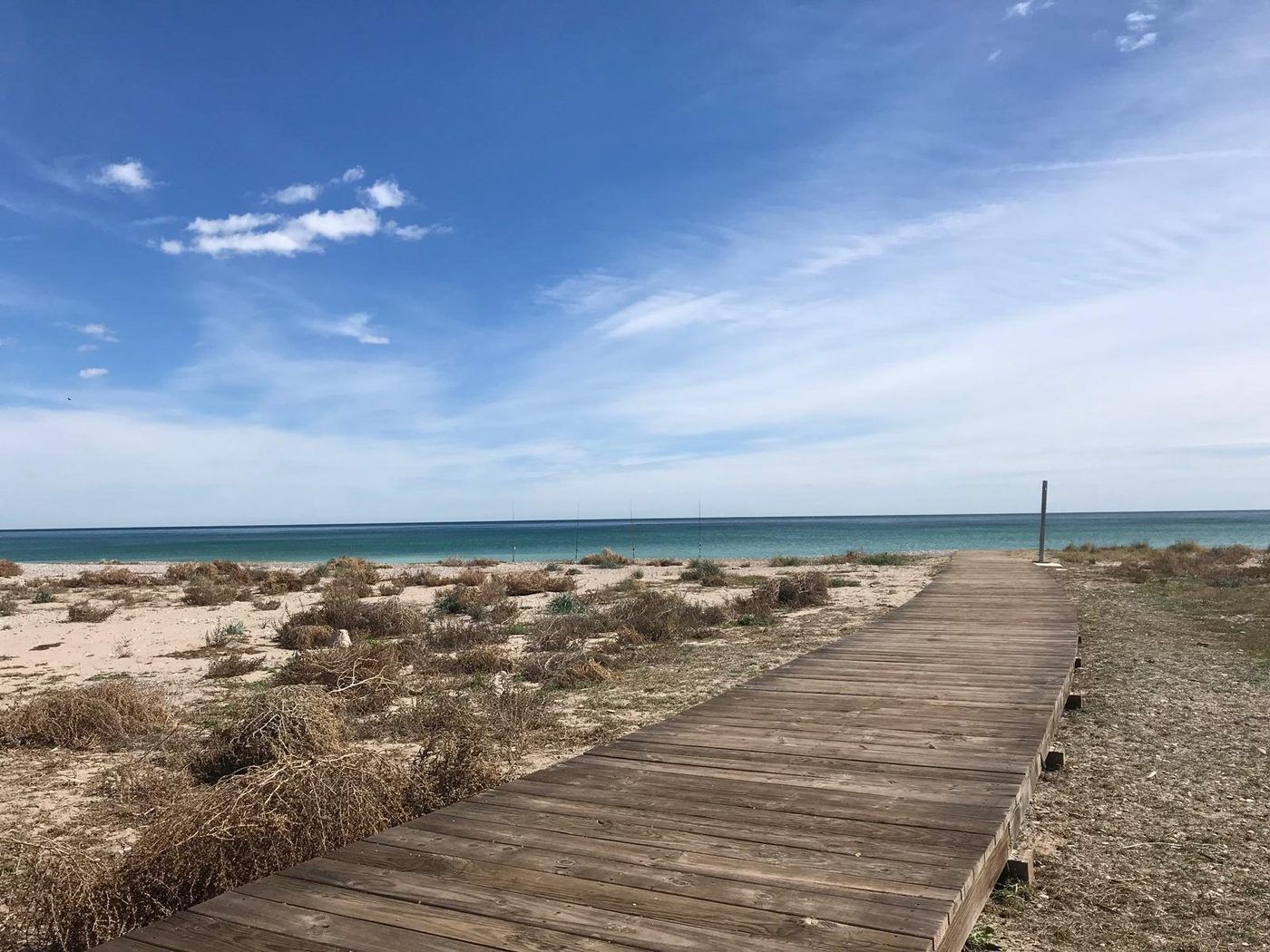Passeig de fusta entre les dunes de la platja natural d'Almenara